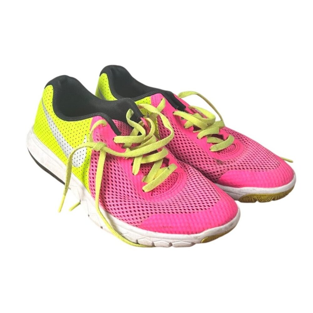 Nike Womens Free RN 5.0 Pink & Yellow Mesh Running Shoes Lightweight Lace-Up Siz